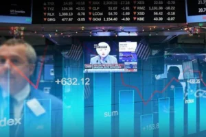 grafik pasar saham global menurun akibat tekanan ekonomi dan ketidakpastian